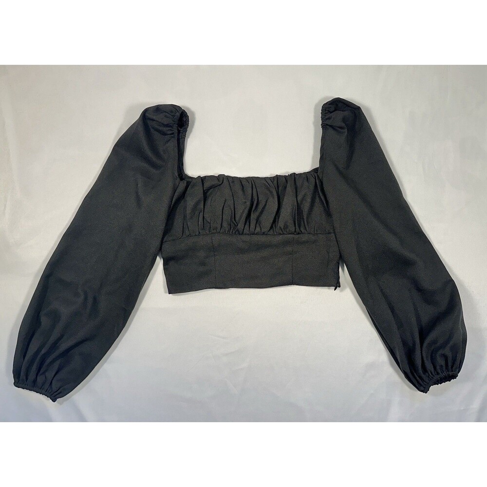 Princess Polly Black Halter Long Sleeve Top Y2K Puff Sleeve size 4